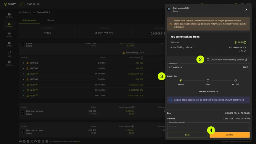 what is inactive stake mean on Solana blockchain